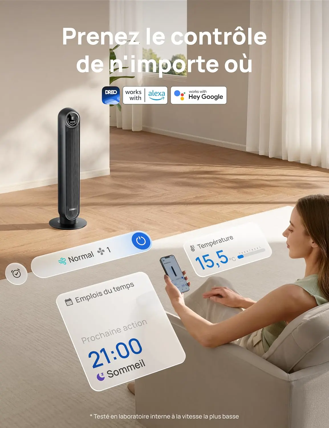 Ventilateur DREO Ventilateur tour intelligent avec fonction WiFi vue 7
