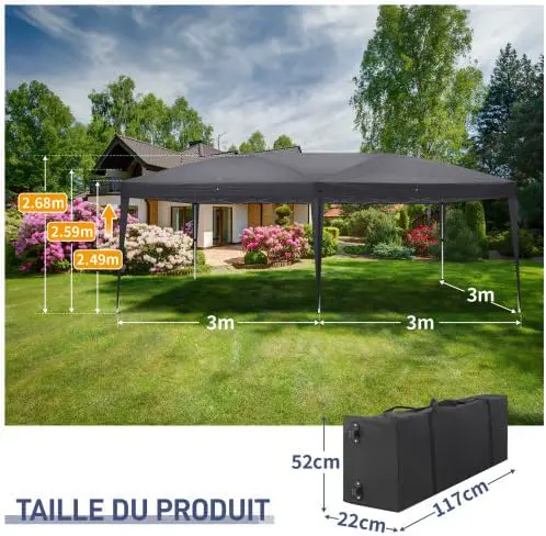 Tonnelle en acier gris 3x6m vue 2