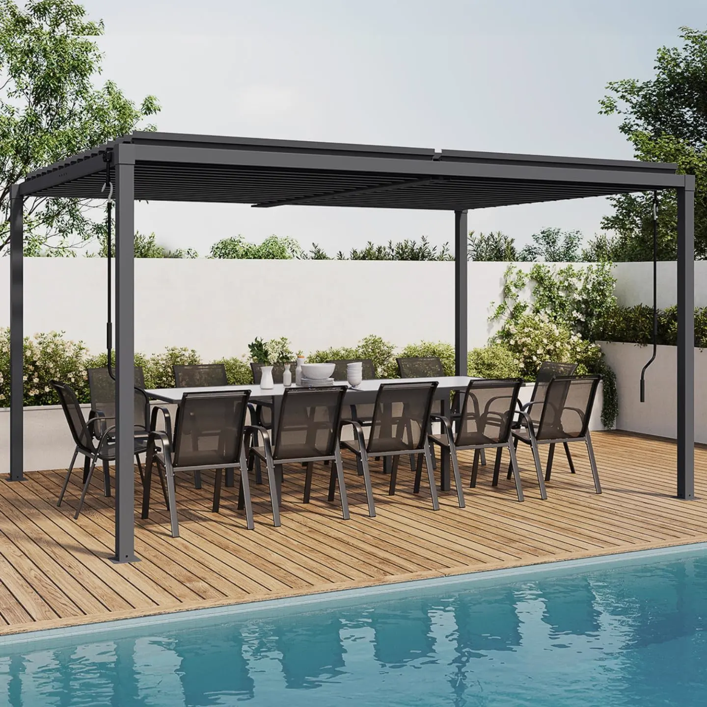 Pergola en acier gris 9 x 9 cm vue 2