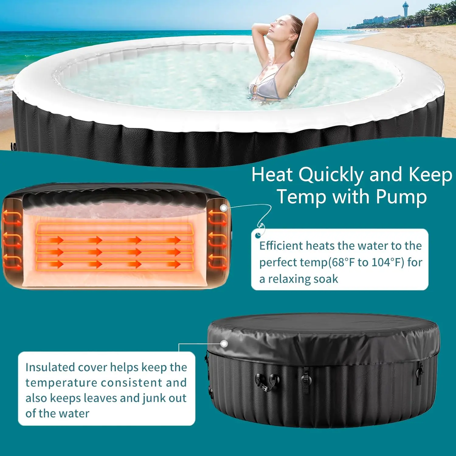 Spa gonflable 2 personnes 4 places noir 180 x 63,5 cm vue 4