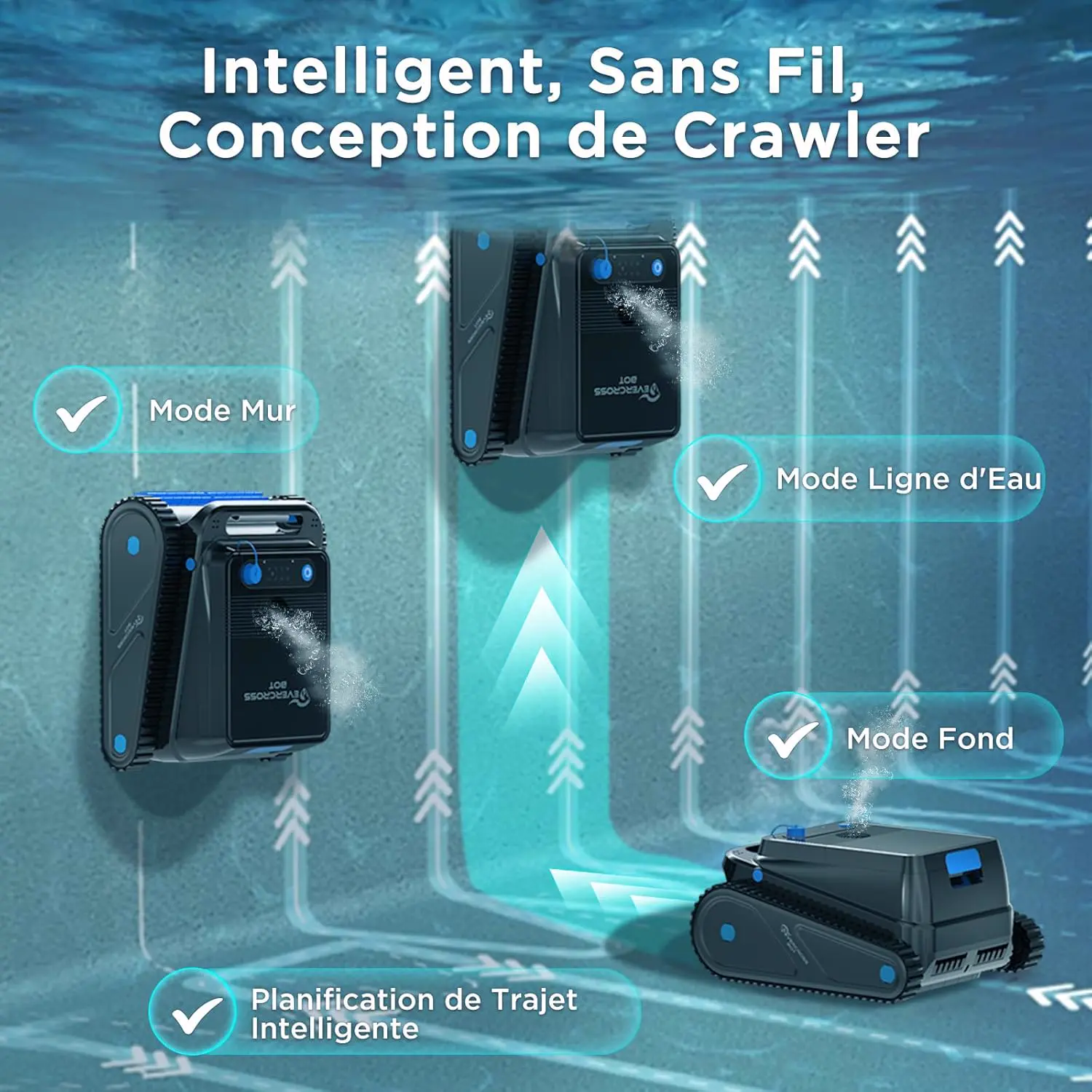 Robot piscine sable 200 m² vue 3