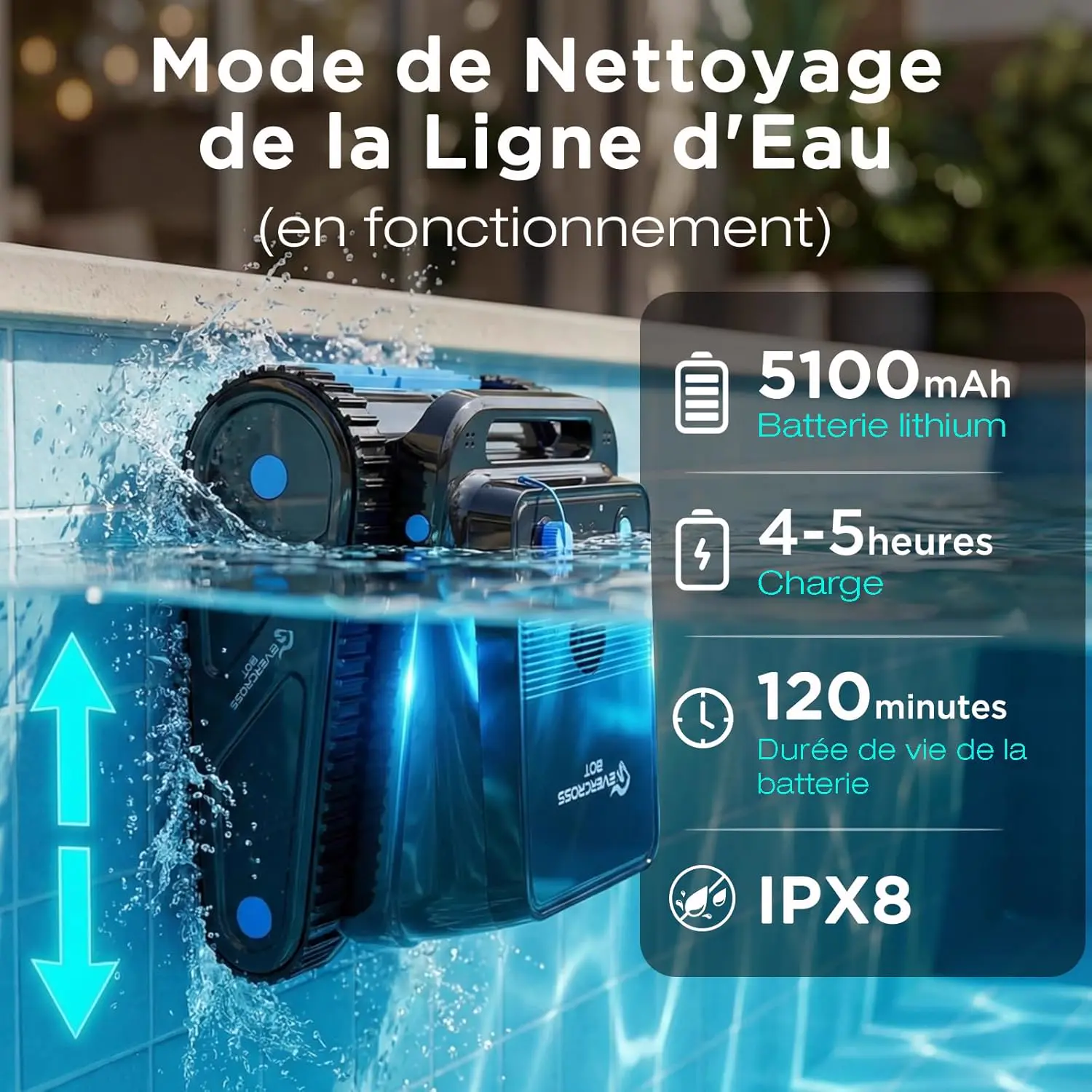 Robot piscine sable 200 m² vue 4