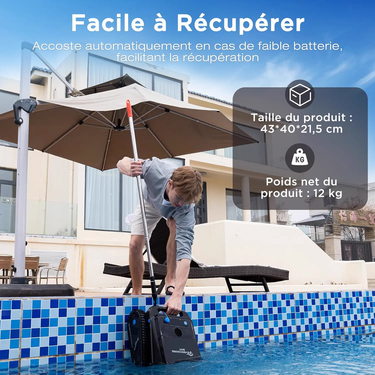 Robot piscine sable 200 m² vue 8