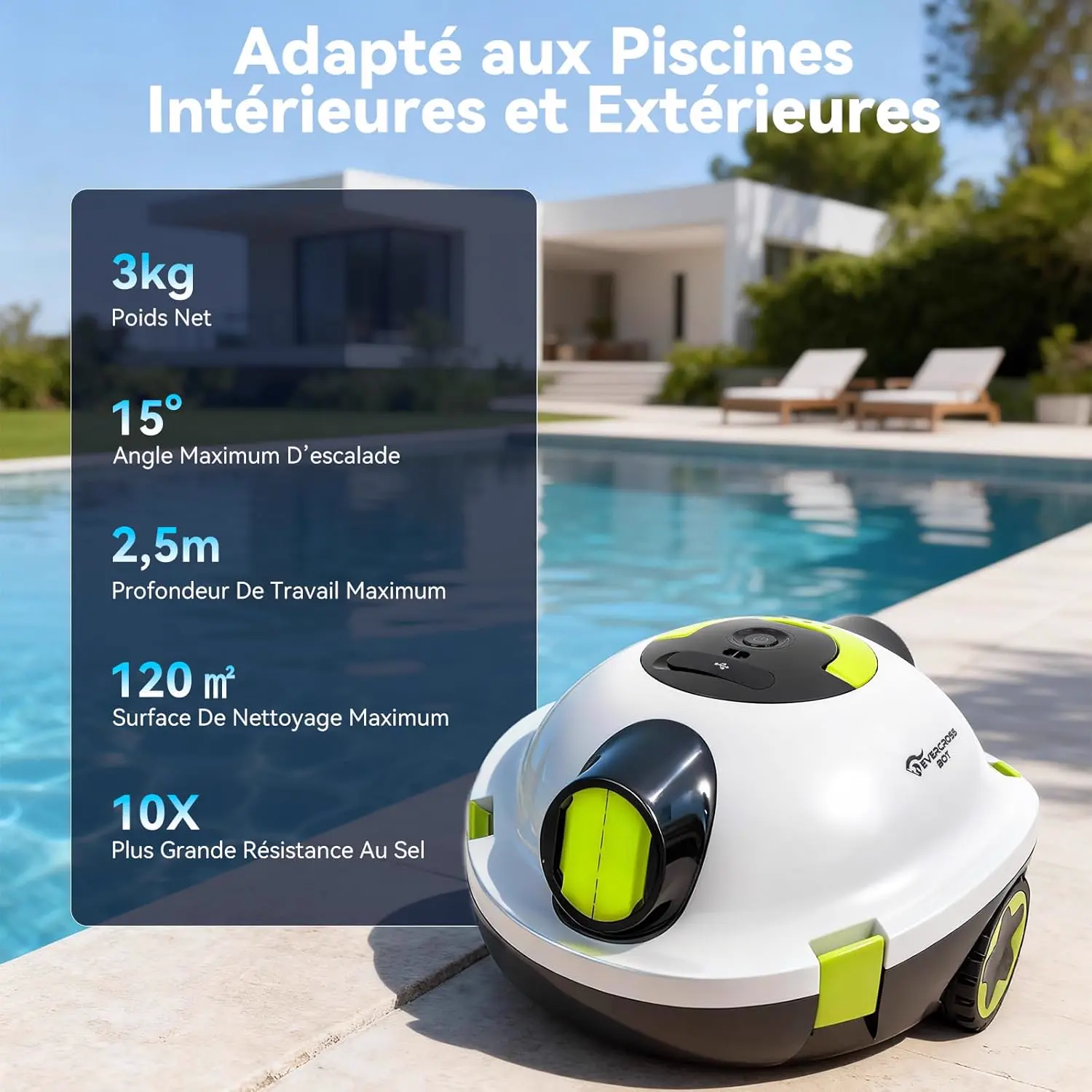 Robot piscine blanc 120 m² vue 2