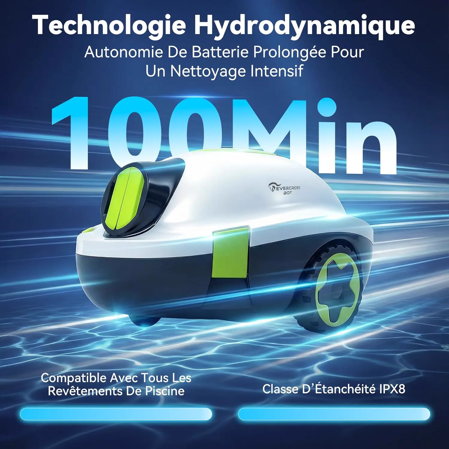 Robot piscine blanc 120 m² vue 3