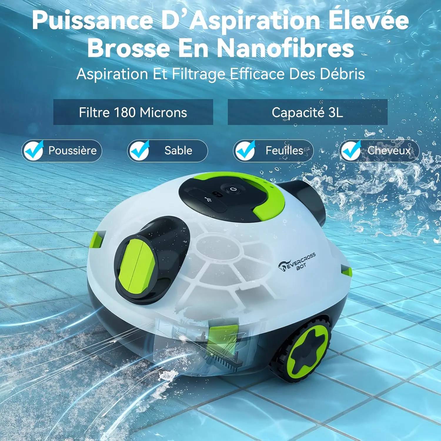 Robot piscine blanc 120 m² vue 4