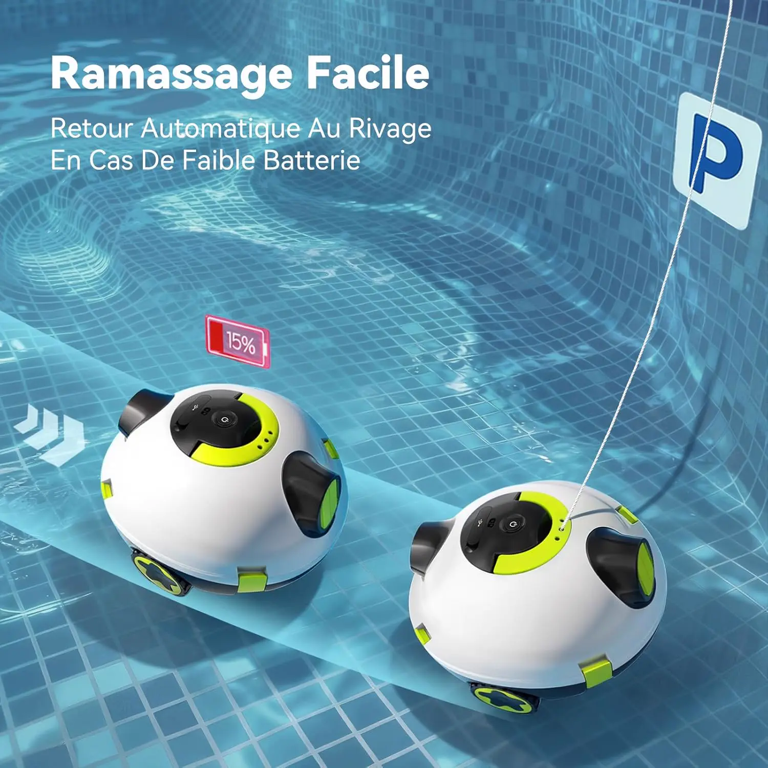 Robot piscine blanc 120 m² vue 5