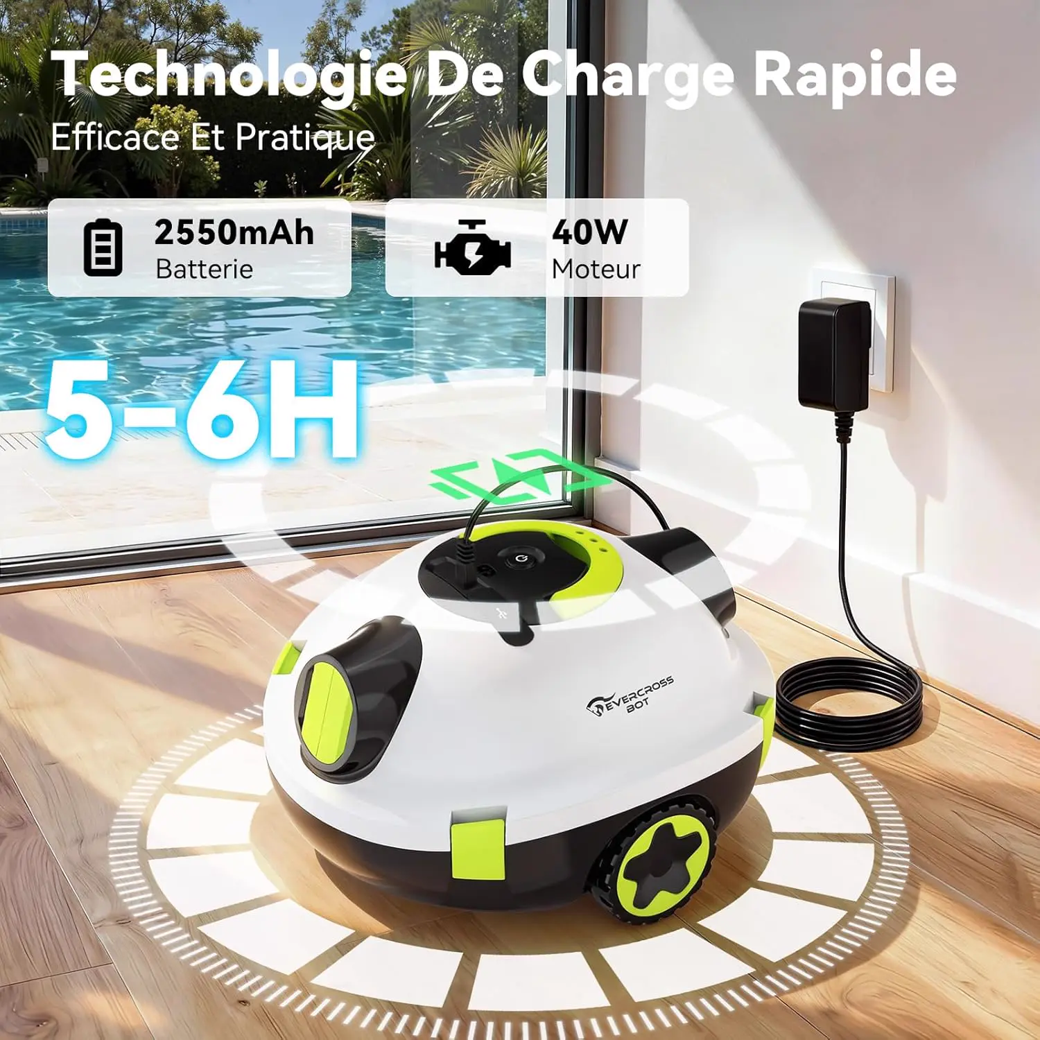 Robot piscine blanc 120 m² vue 6