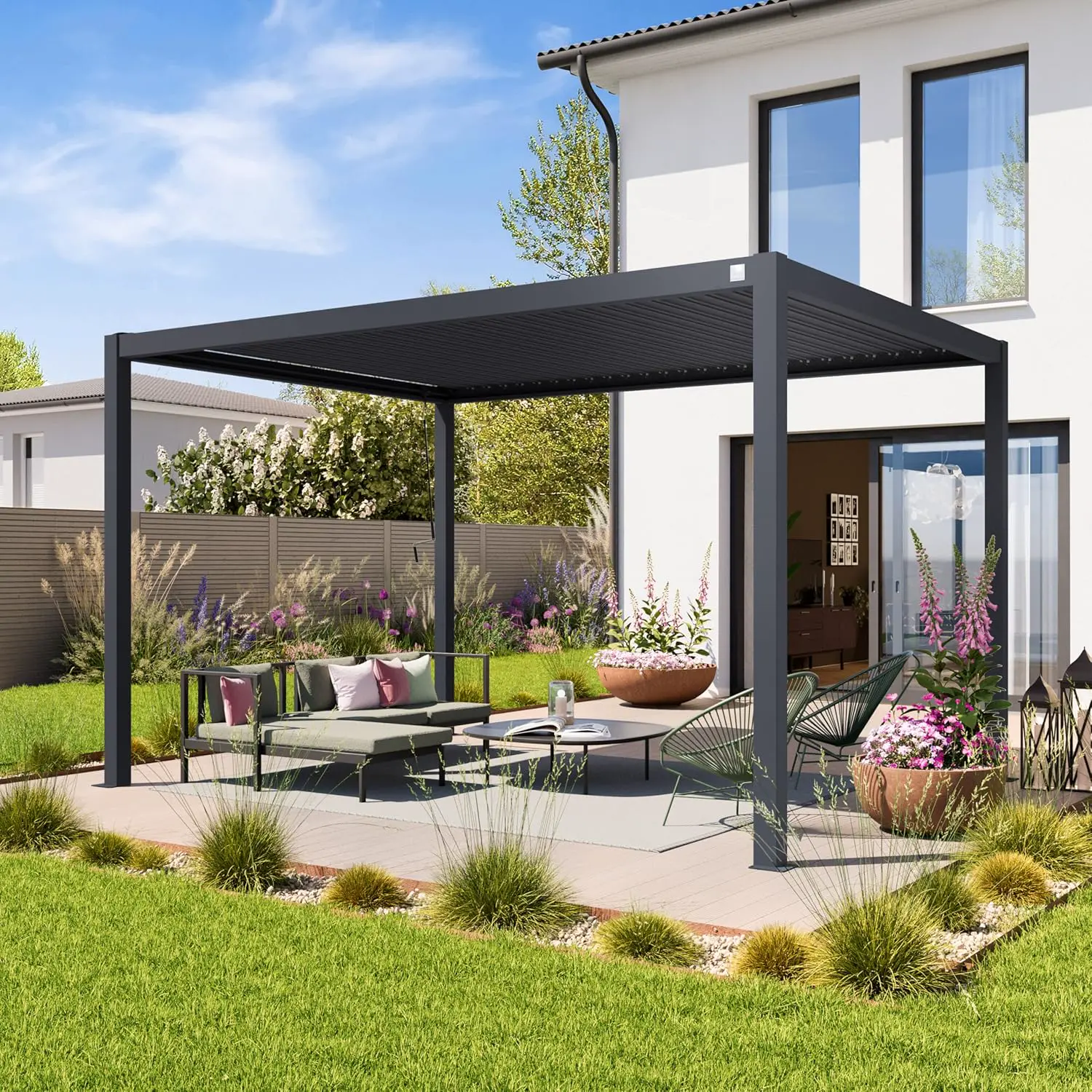Pergola en aluminium anthracite 3x4 m vue 2