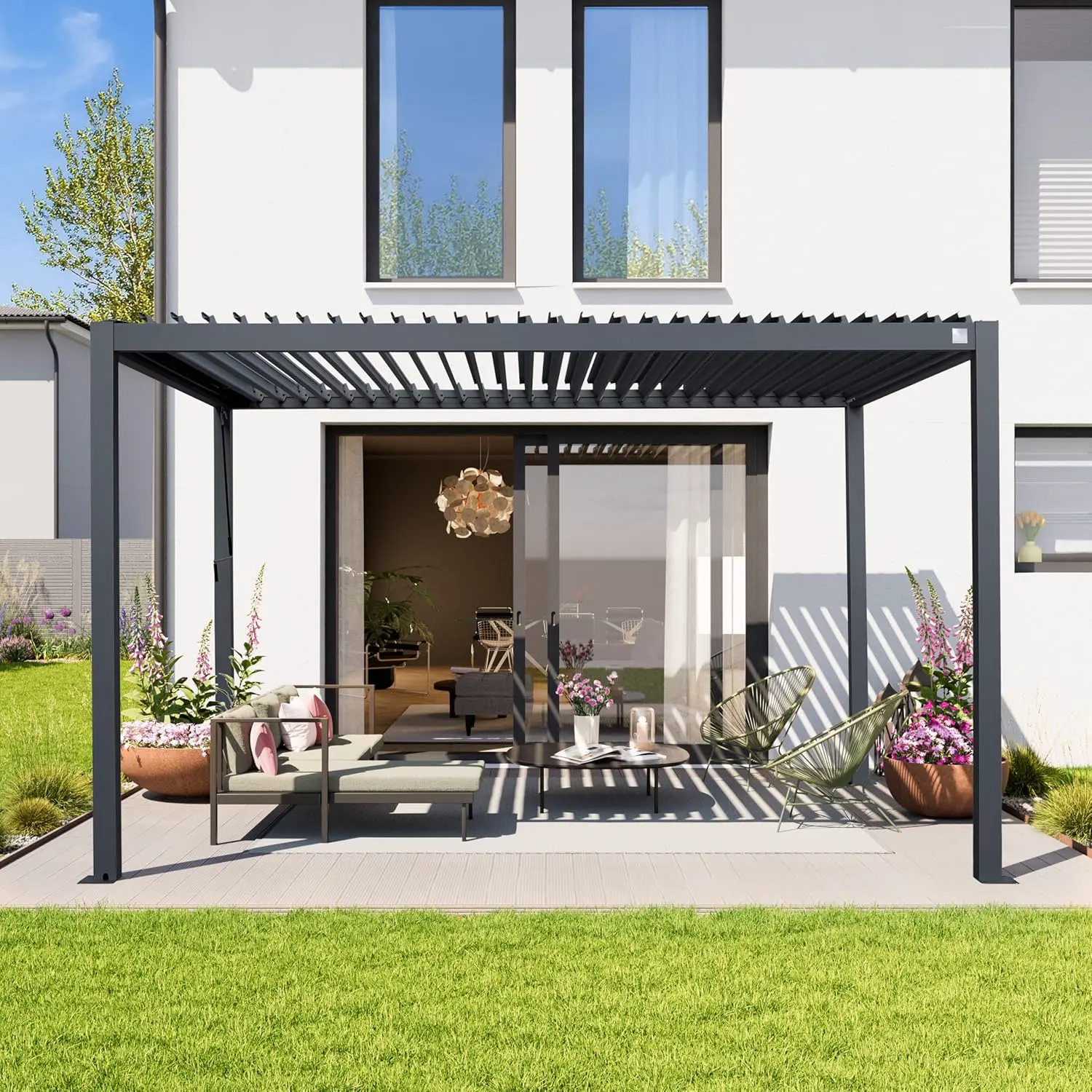 Pergola en aluminium anthracite 3x4 m vue 3