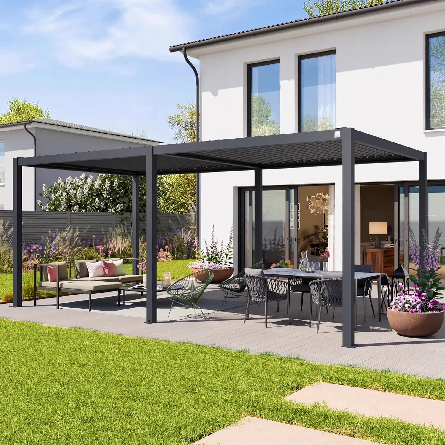 Pergola en acier anthracite 3x6 m vue 2