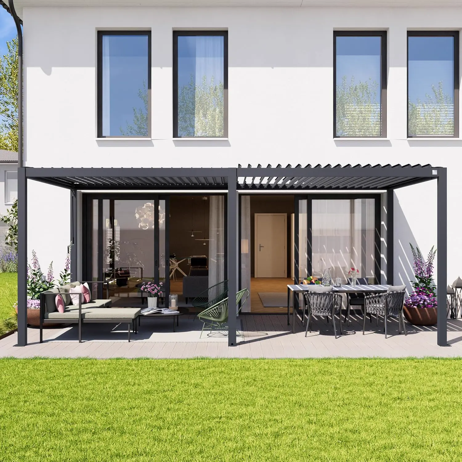 Pergola en acier anthracite 3x6 m vue 3