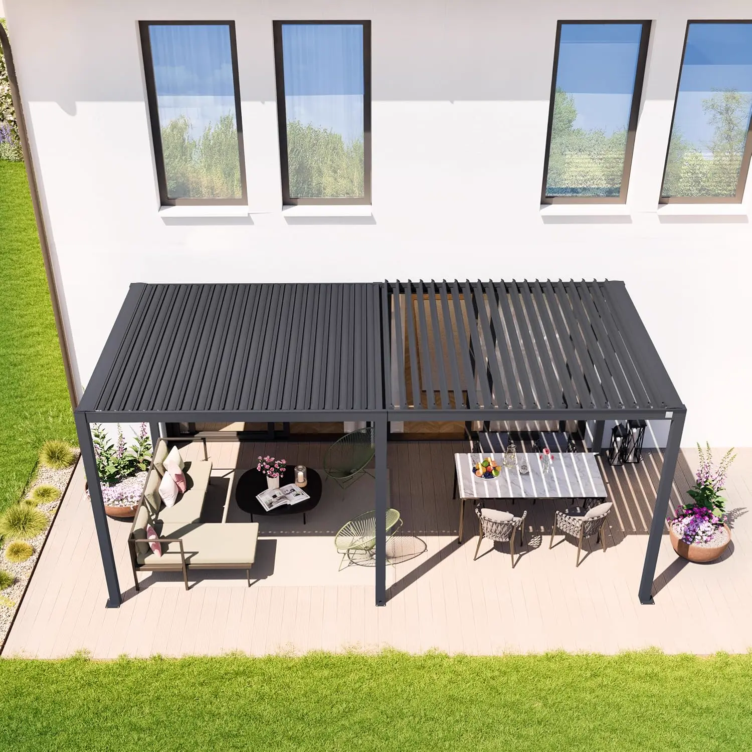 Pergola en acier anthracite 3x6 m vue 4