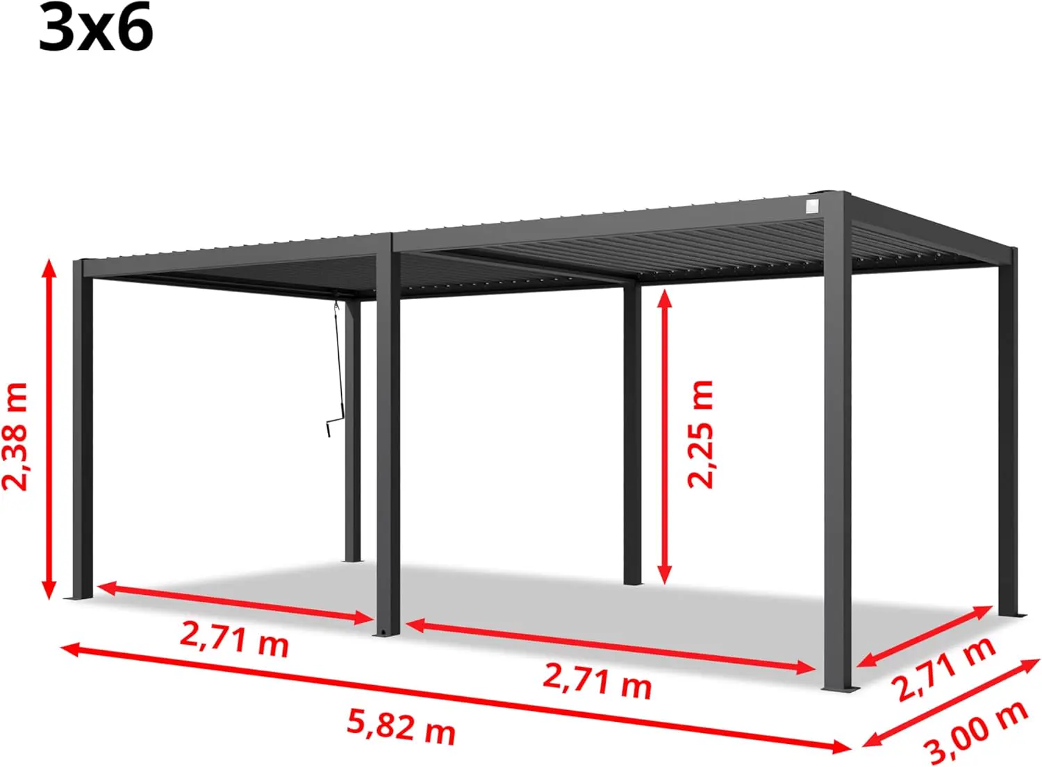 Pergola en acier anthracite 3x6 m vue 5