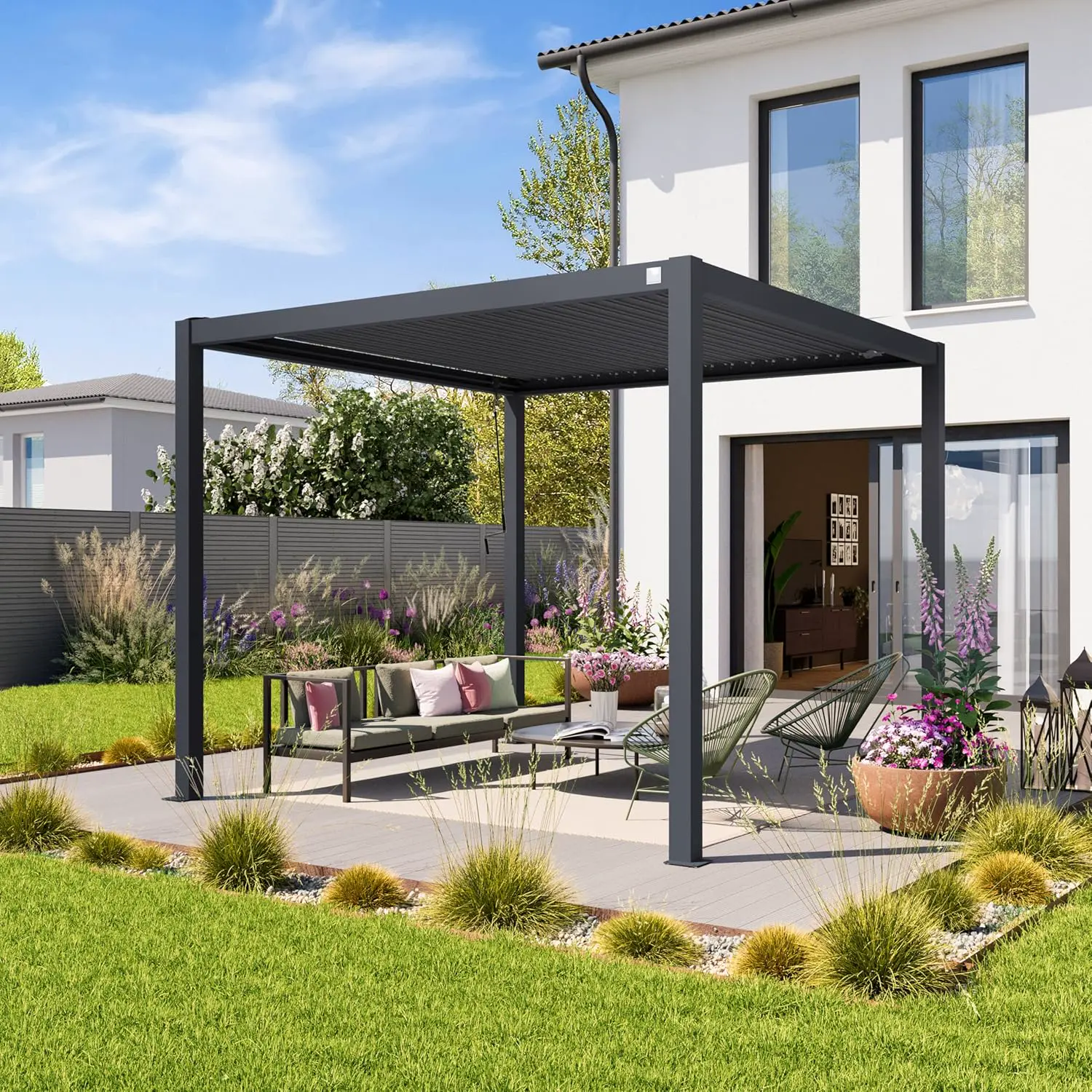 Pergola en aluminium anthracite 3x3 m vue 3