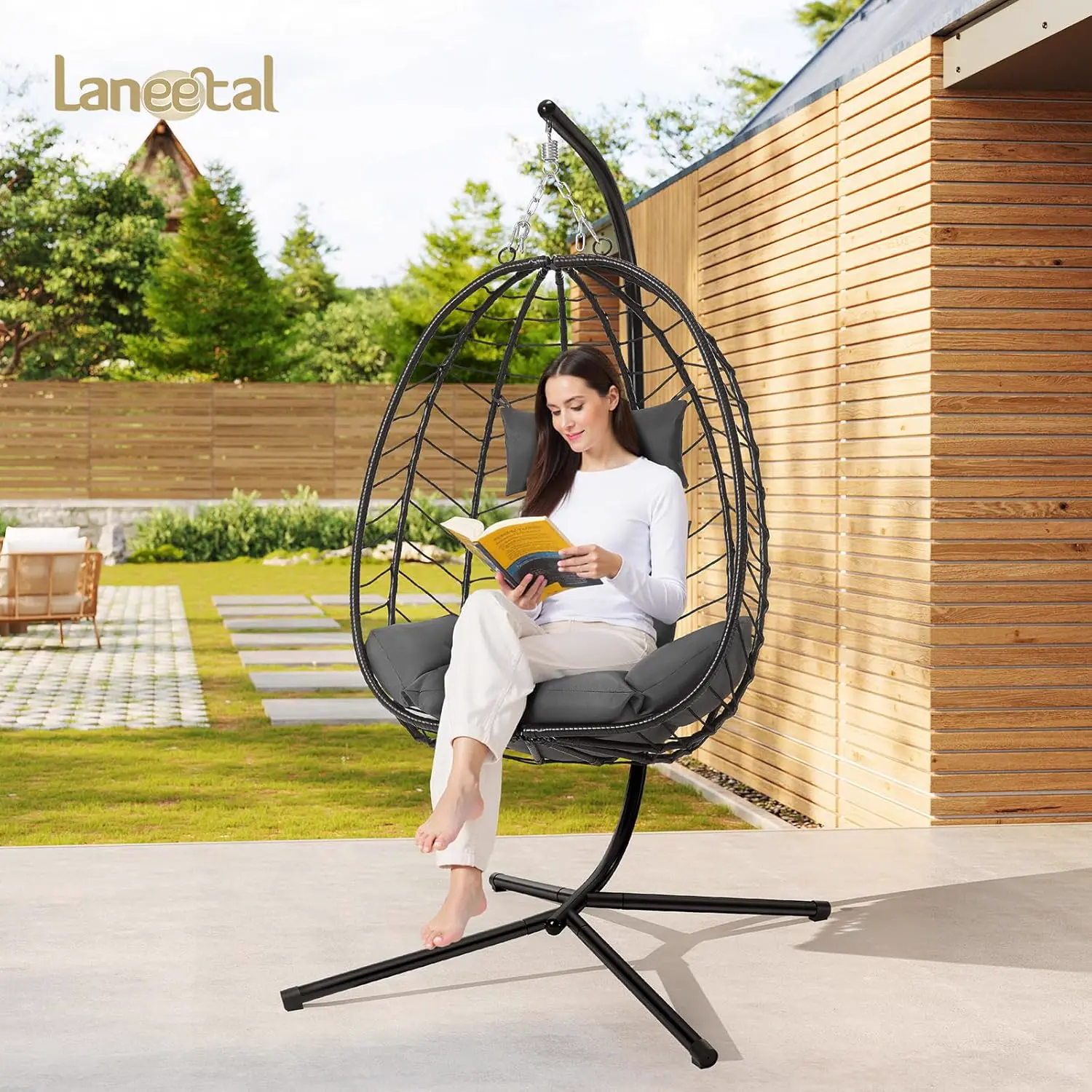 Fauteuils suspendus en rotin gris 100 x 196 cm vue 2