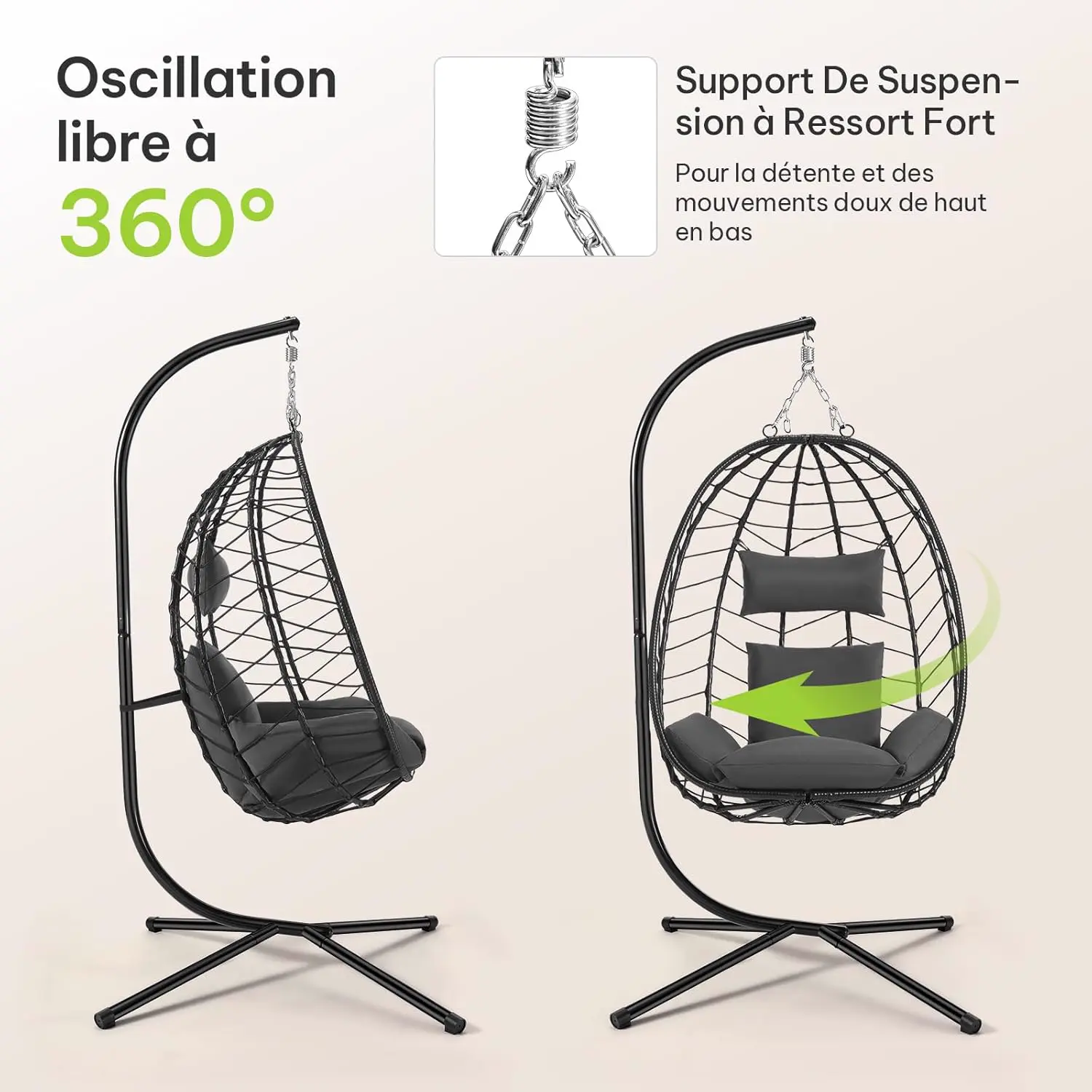 Fauteuils suspendus en rotin gris 100 x 196 cm vue 7