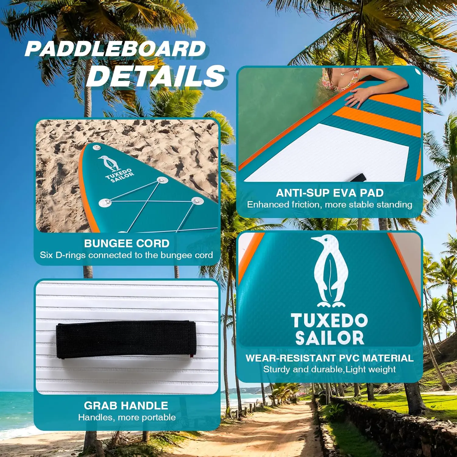 Paddle gonflable orange vue 3