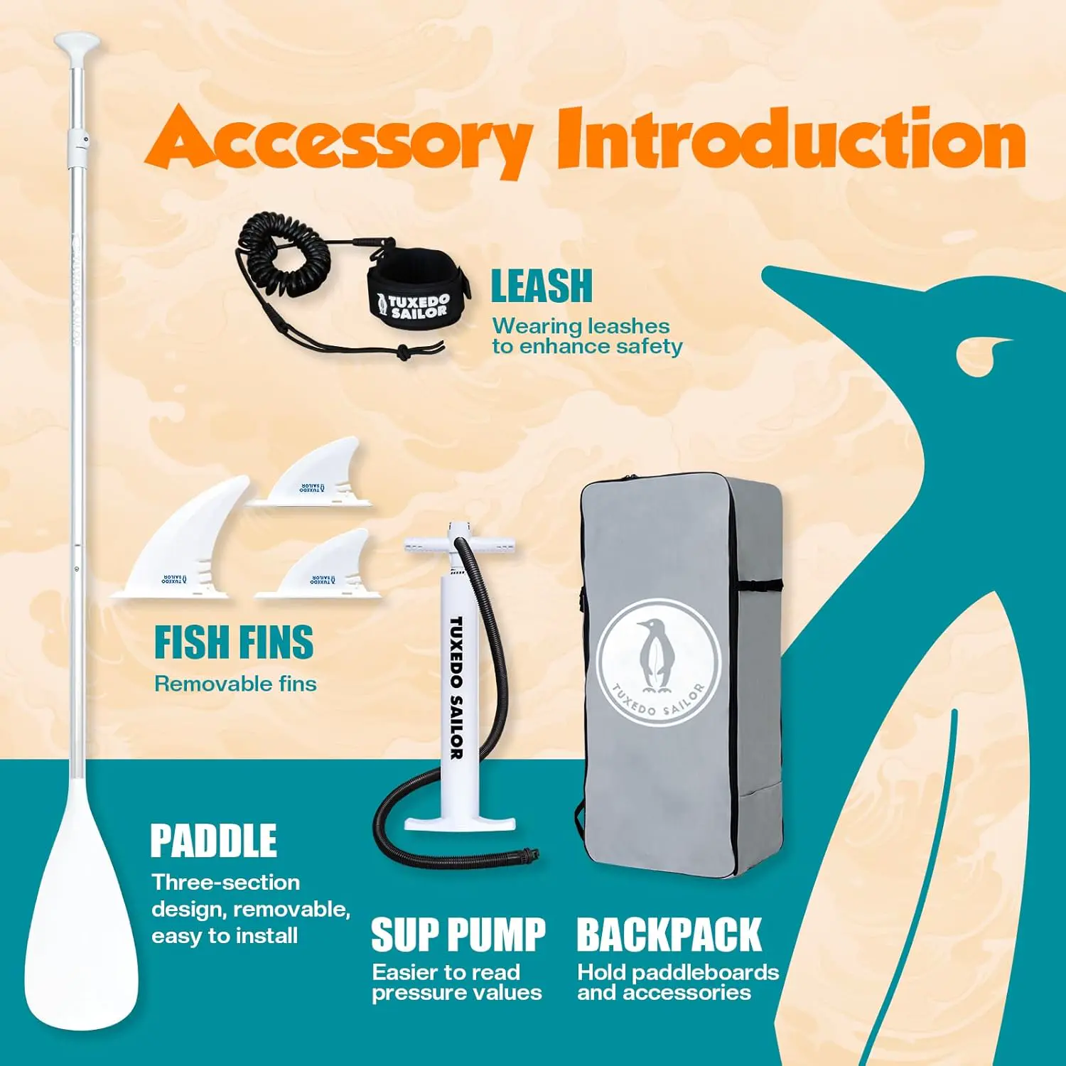 Paddle gonflable orange vue 5