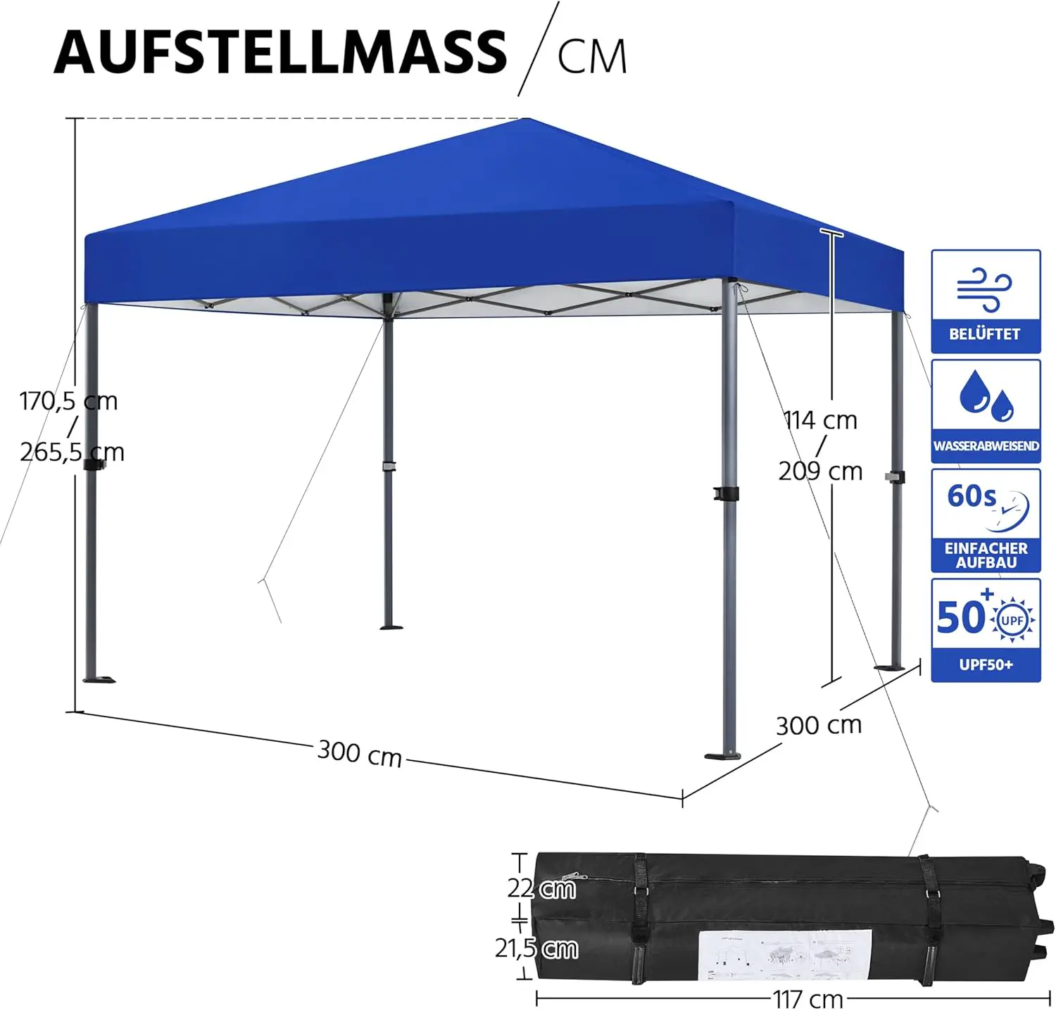 Tonnelle en métal bleu 3 × 3 vue 2