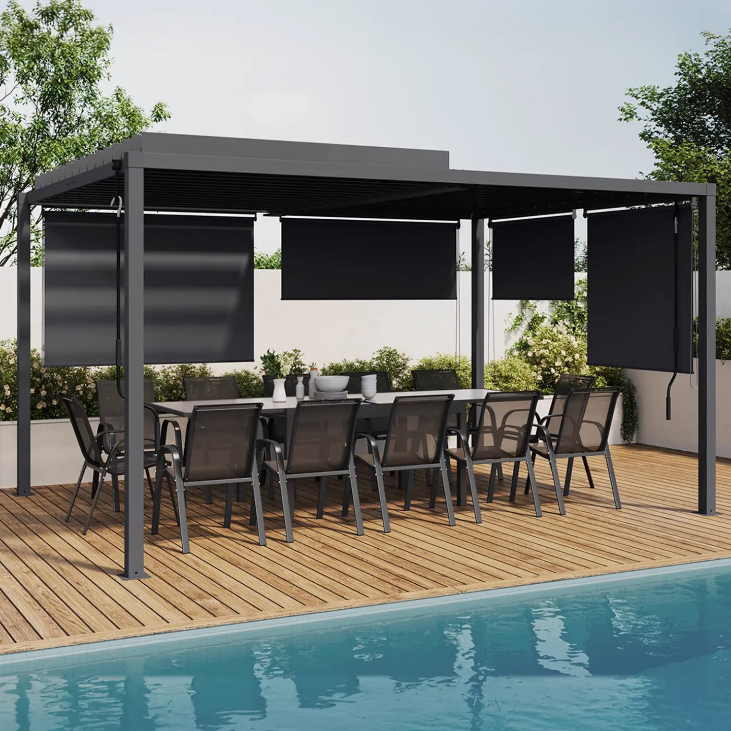 Pergola en acier gris 8 x 8 cm vue 2