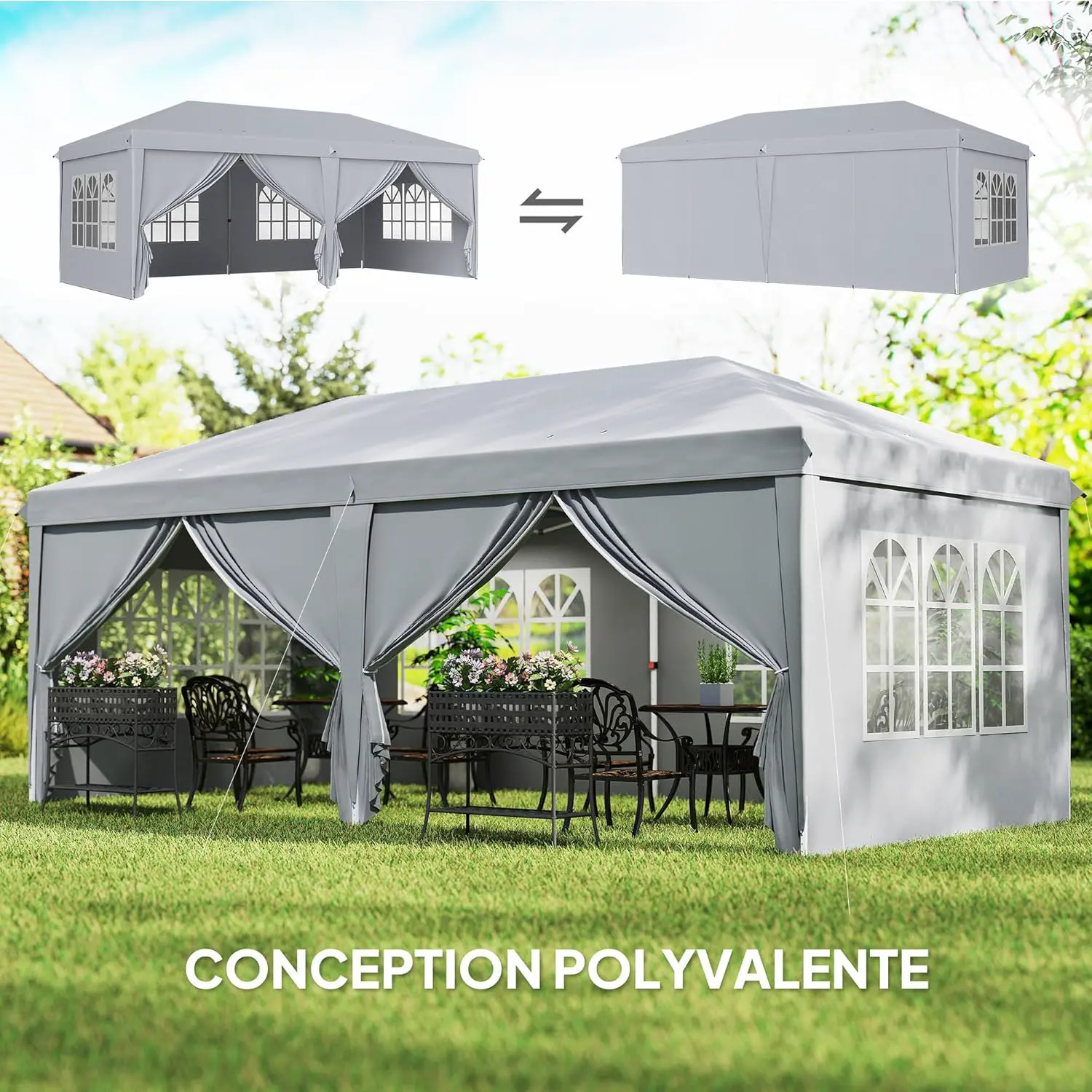 Tonnelle en métal gris 3x6m vue 3