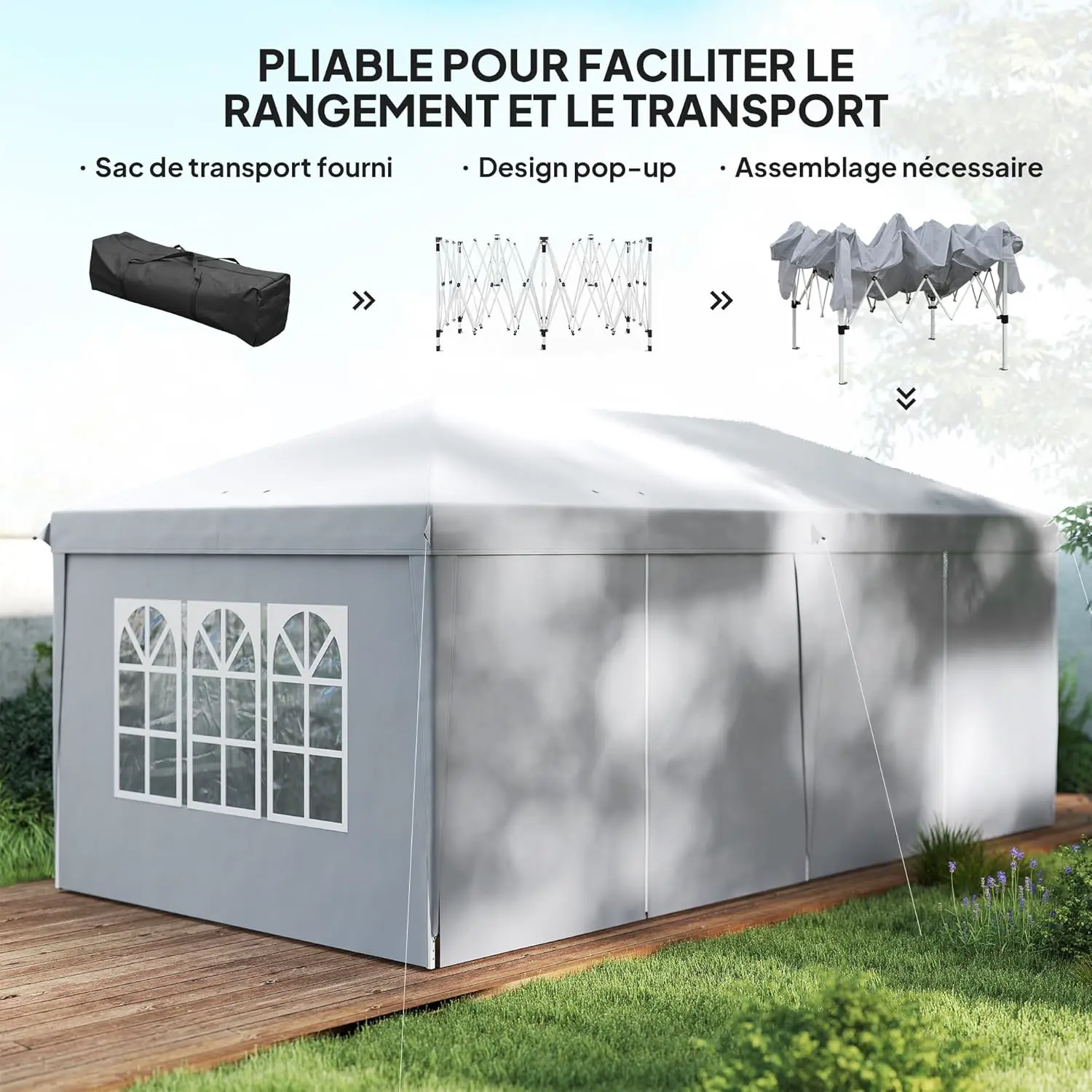 Tonnelle en métal gris 3x6m vue 4