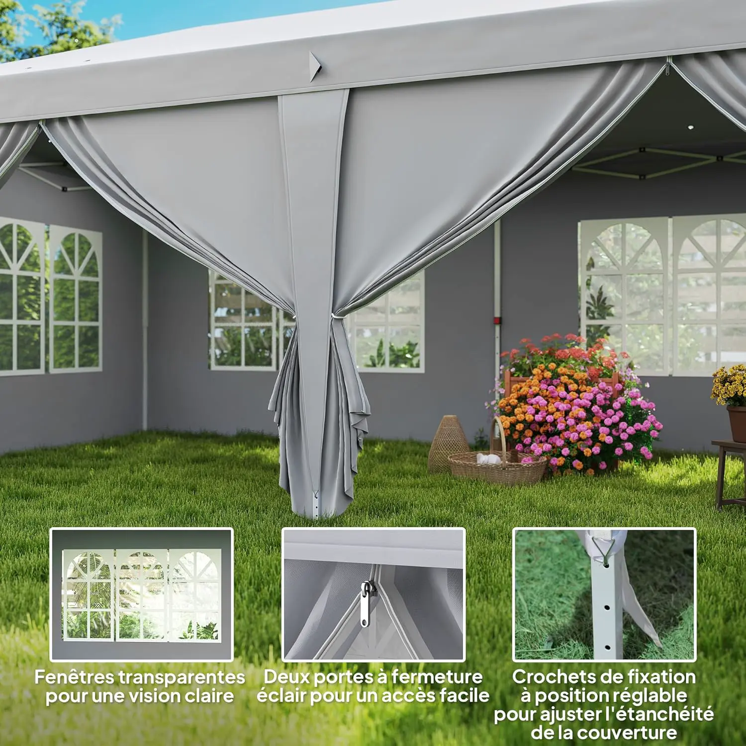 Tonnelle en métal gris 3x6m vue 8