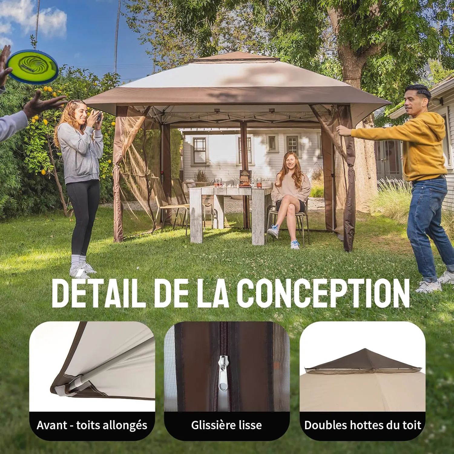 Tonnelle en acier beige 4 x 4 m vue 4