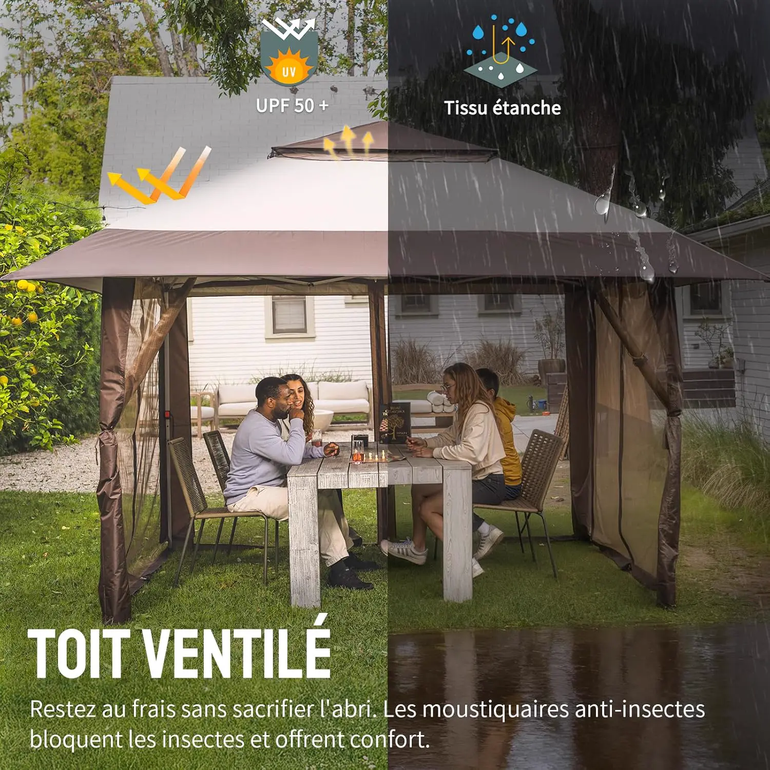 Tonnelle en acier beige 4 x 4 m vue 5