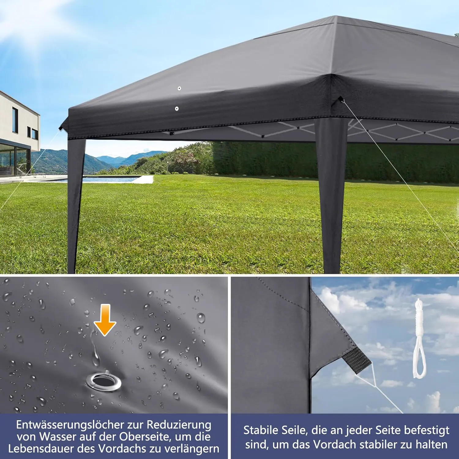 Tonnelle en acier gris 3 x 6 m vue 3