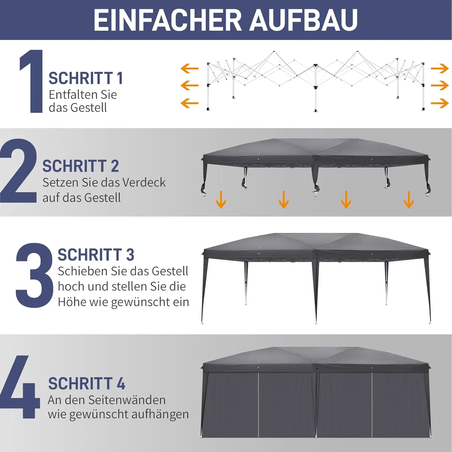 Tonnelle en acier gris 3 x 6 m vue 4