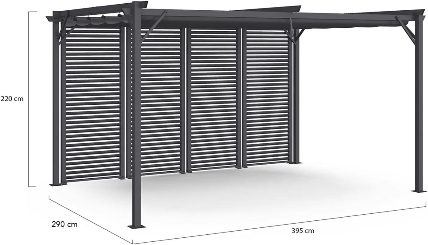 Pergola en acier gris 3x4 m rétractable vue 6