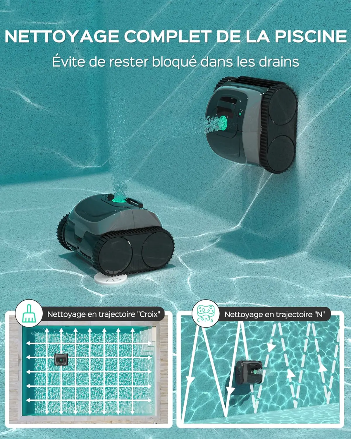 Robot piscine gris 160 m² vue 2