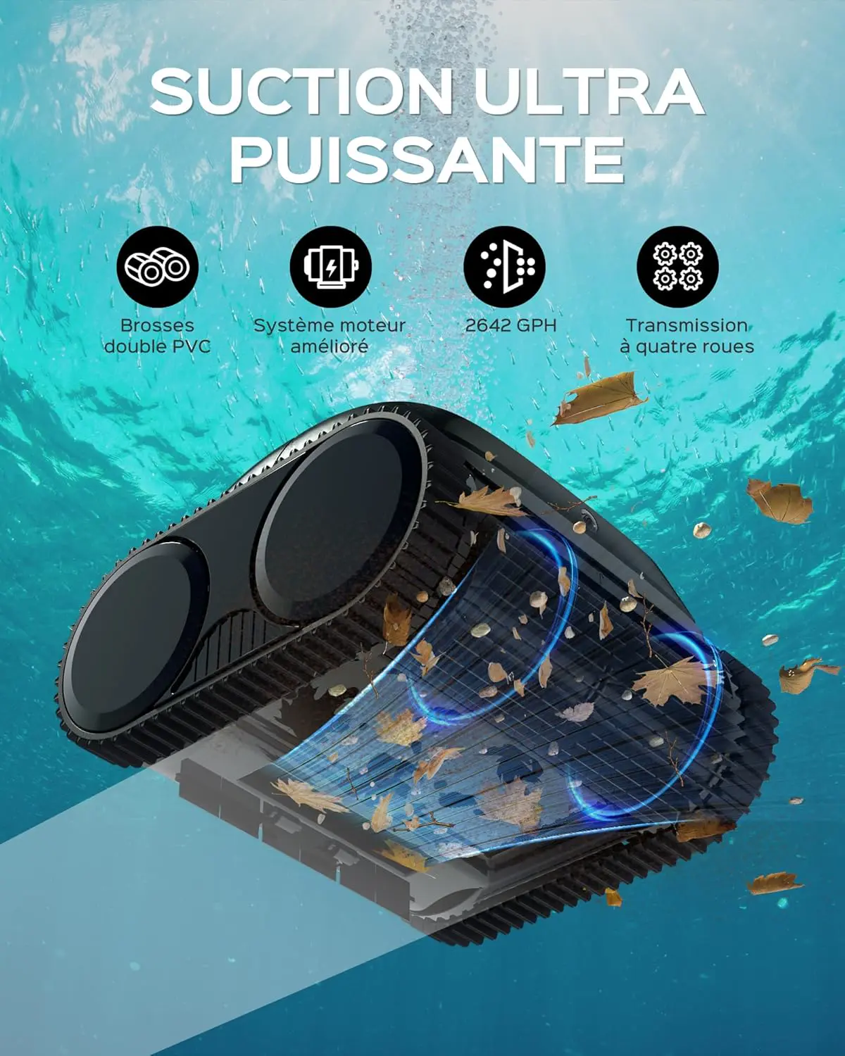 Robot piscine gris 160 m² vue 4