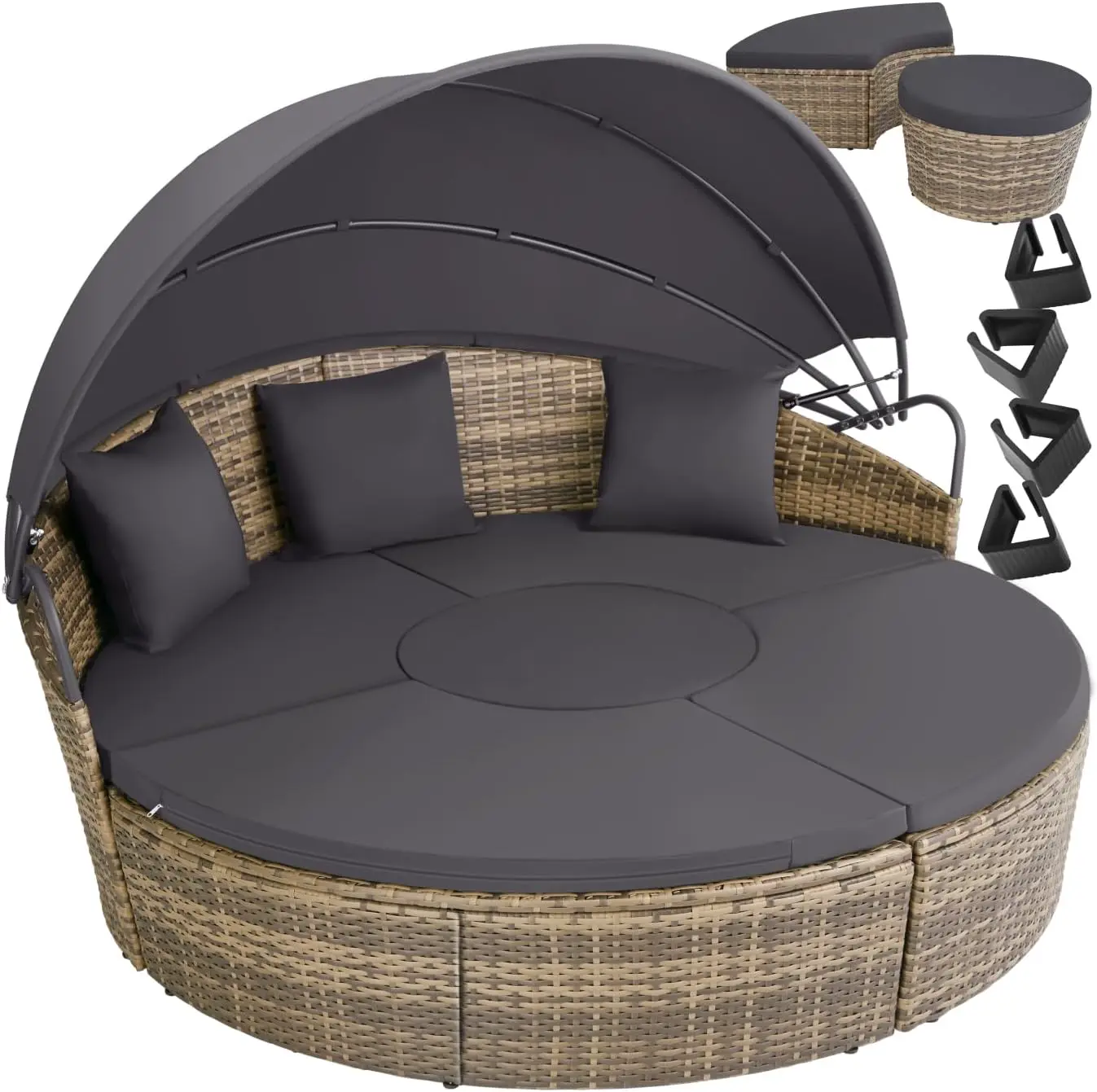 tectake® Bain de soleil Salon de jardin exterieur Modulable en Résine
