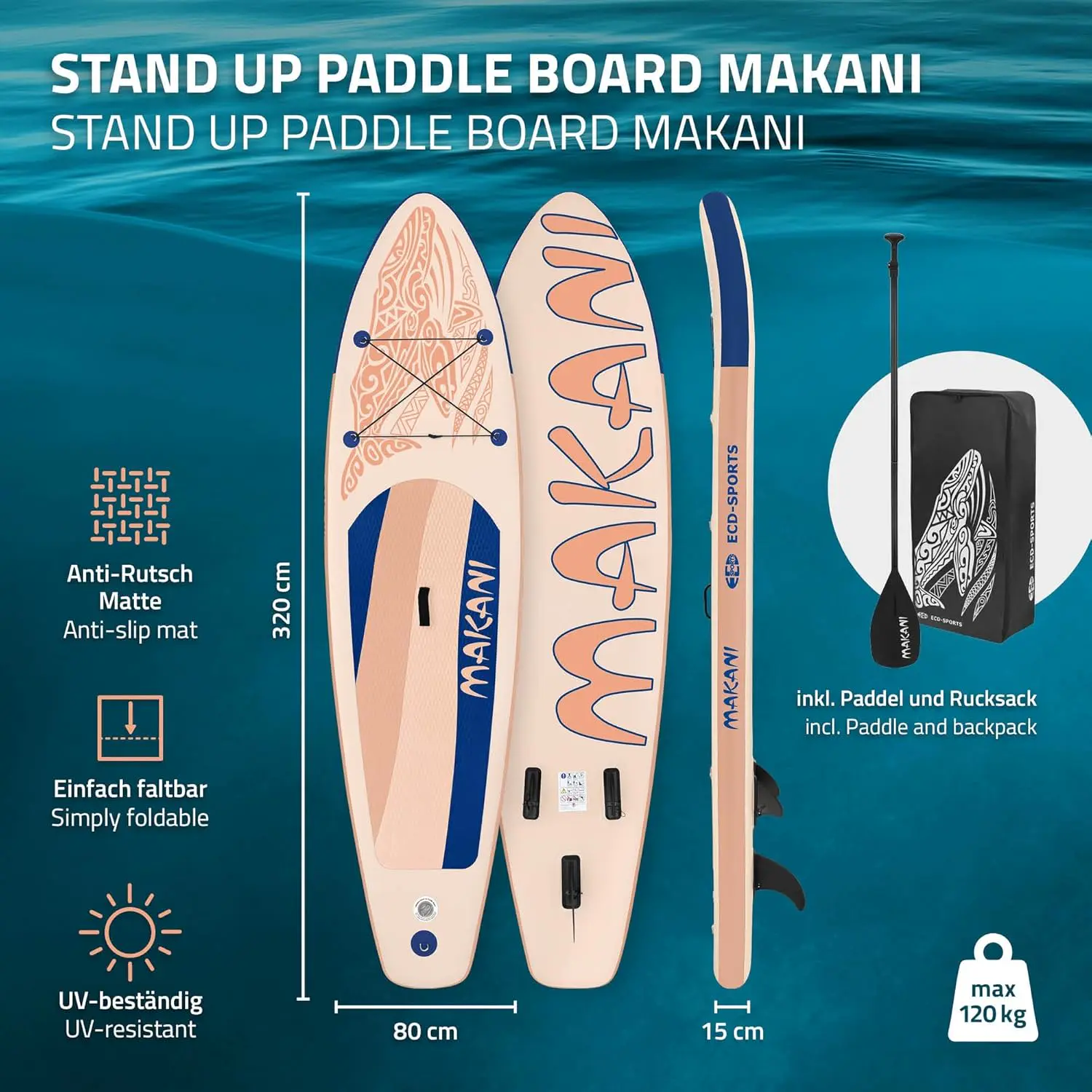 Paddle gonflable en aluminium sable vue 2