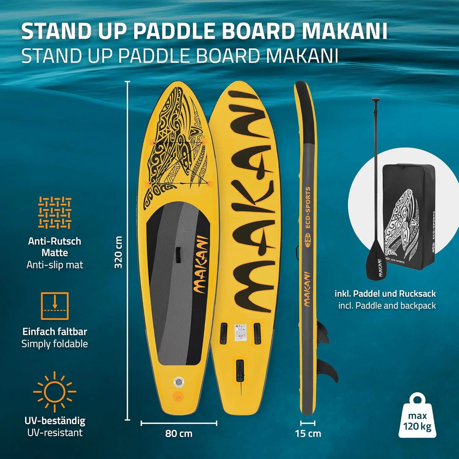 Paddle gonflable en aluminium jaune vue 2