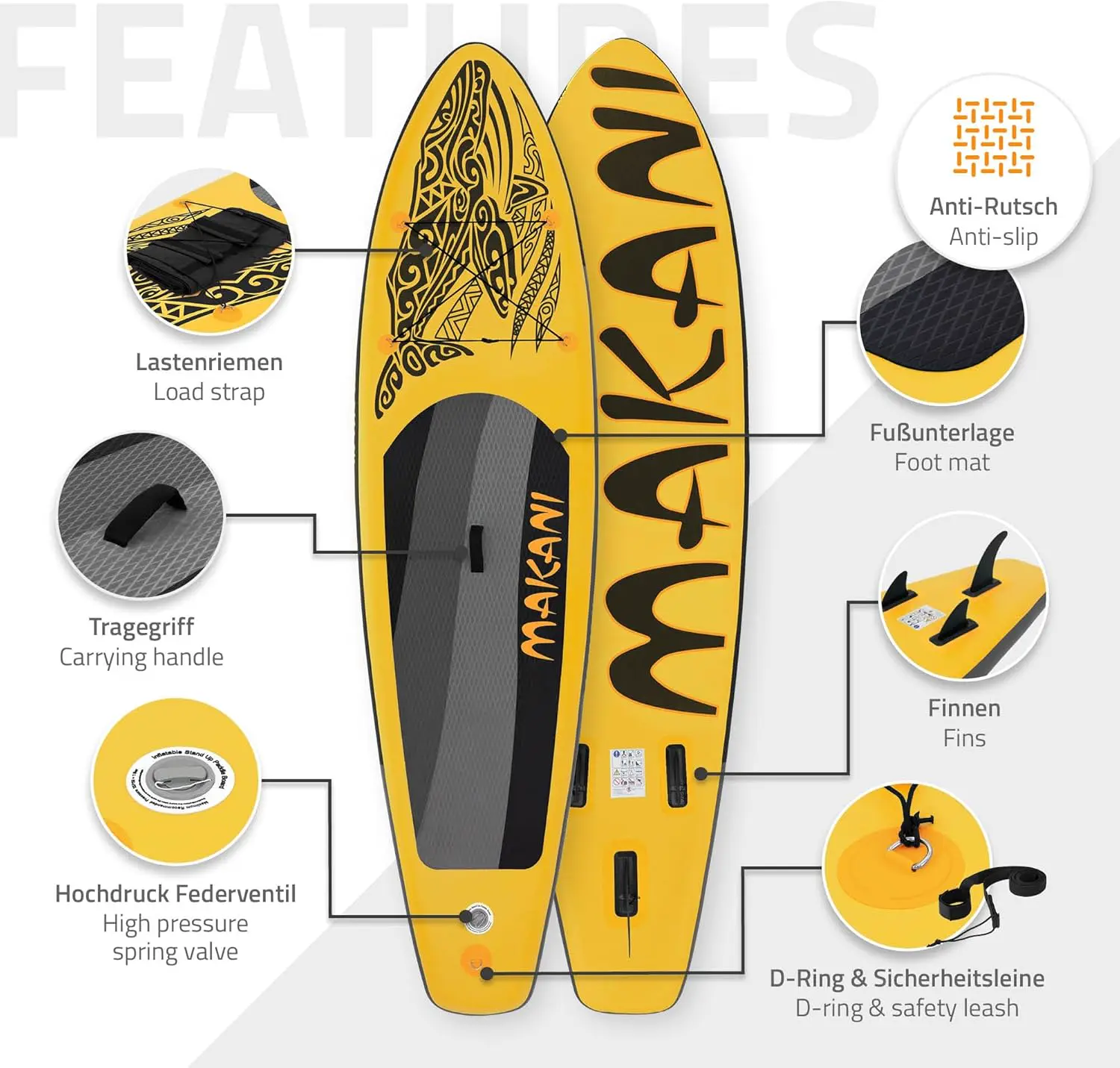 Paddle gonflable en aluminium jaune vue 3