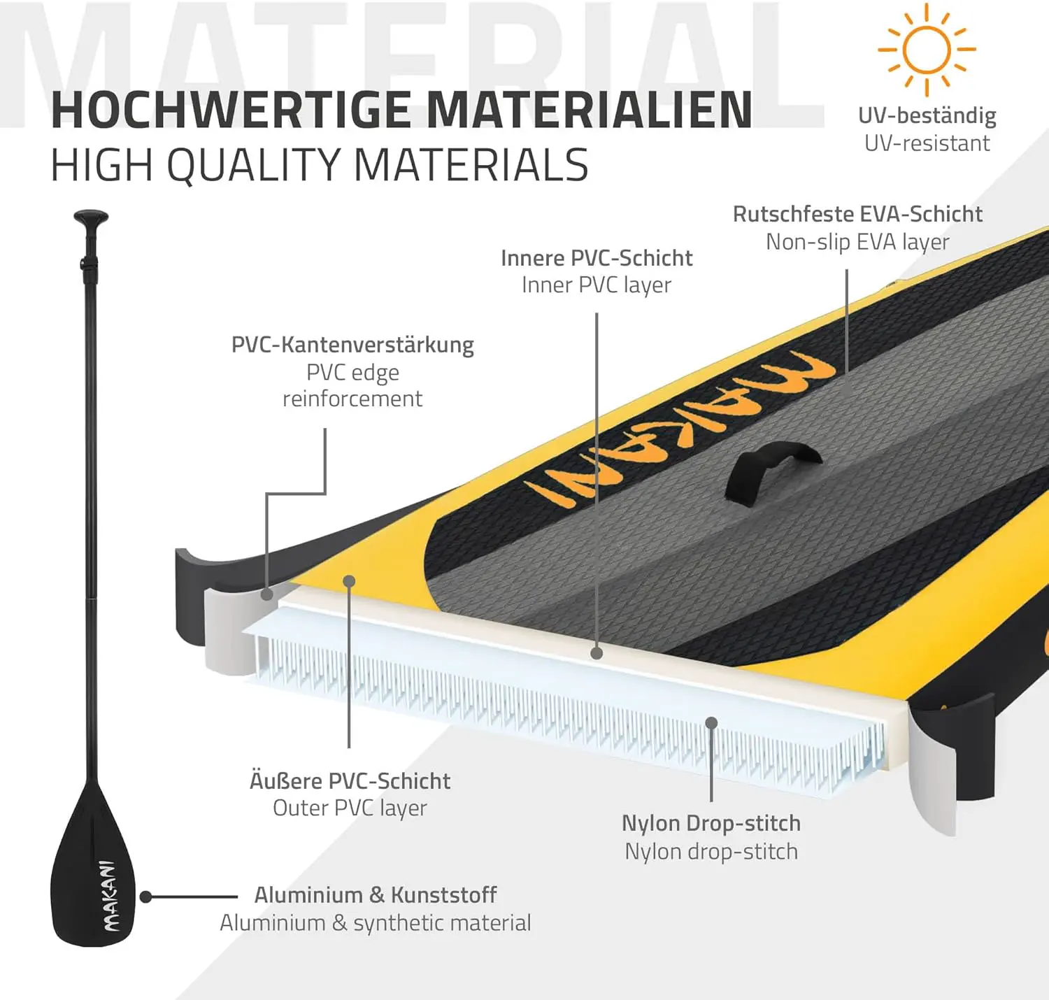Paddle gonflable en aluminium jaune vue 5