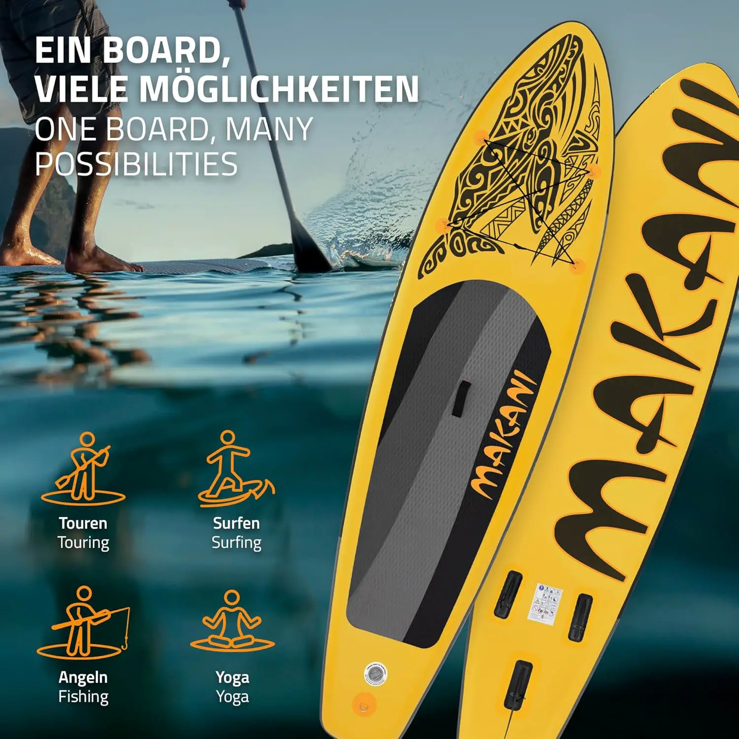 Paddle gonflable en aluminium jaune vue 7