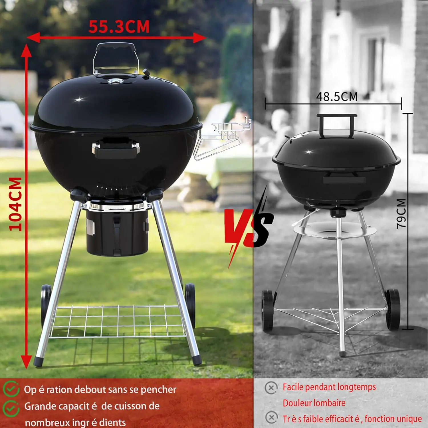 Barbecue à charbon en acier 85 x 112cm vue 2