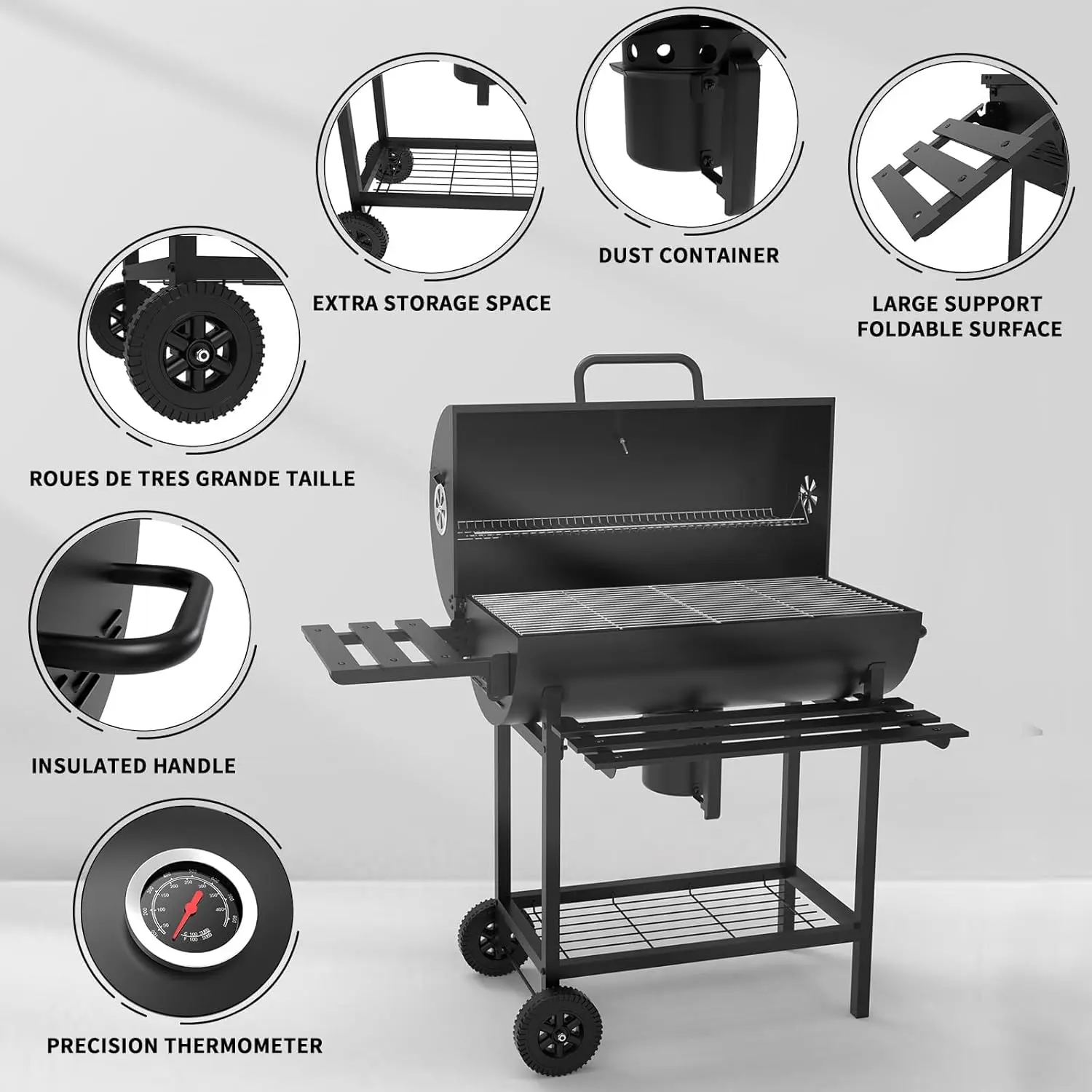 Barbecue à charbon en acier noir 85 x 112 cm vue 5