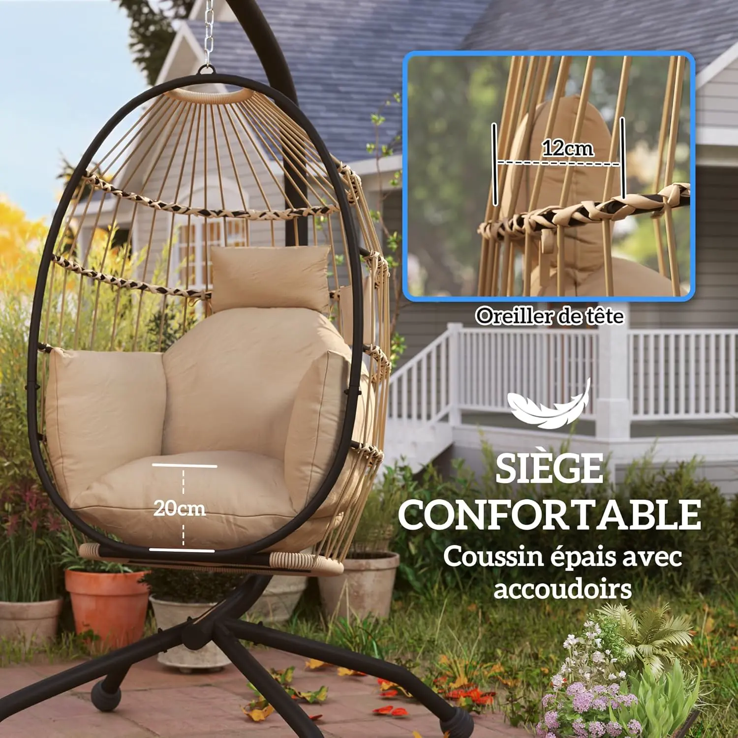 Fauteuils suspendus en acier kaki 78 x 19 cm vue 2