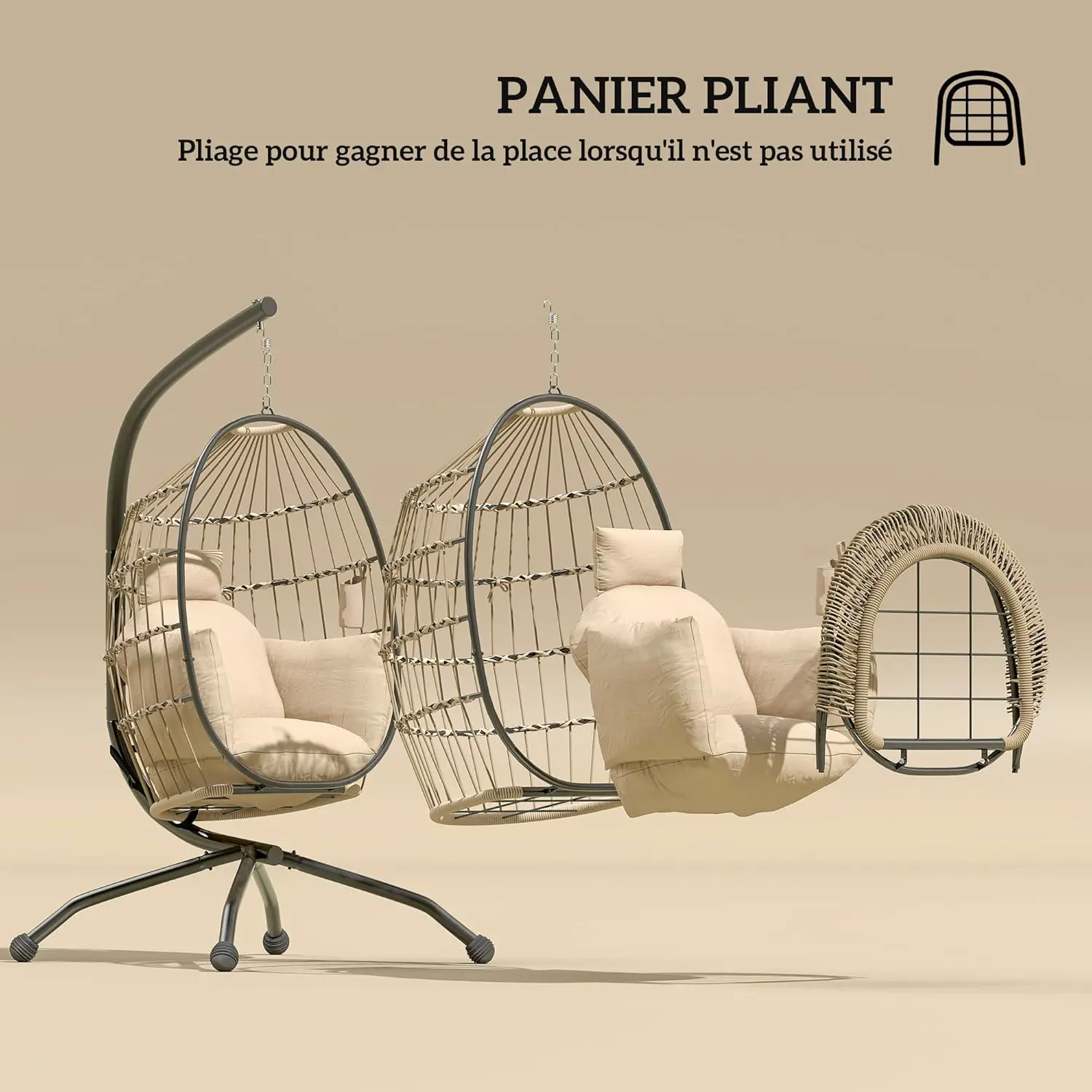 Fauteuils suspendus en acier kaki 78 x 19 cm vue 3