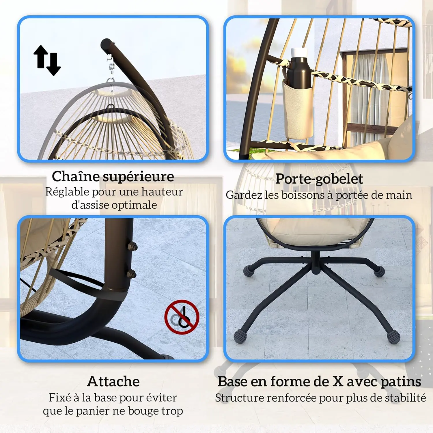 Fauteuils suspendus en acier kaki 78 x 19 cm vue 5