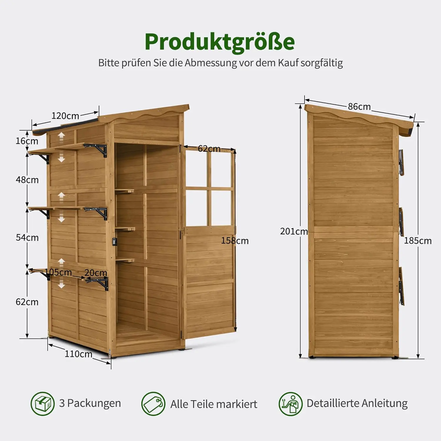 Abri de jardin en bois en bois 120 × 201 cm vue 3
