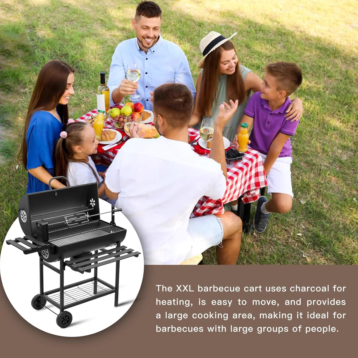 Barbecue à charbon en acier noir 85 x 118 cm vue 3