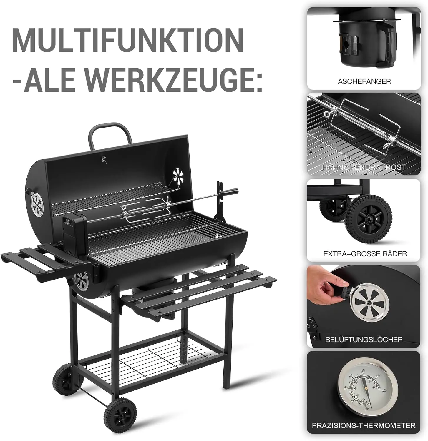 Barbecue à charbon en acier noir 85 x 118 cm vue 5