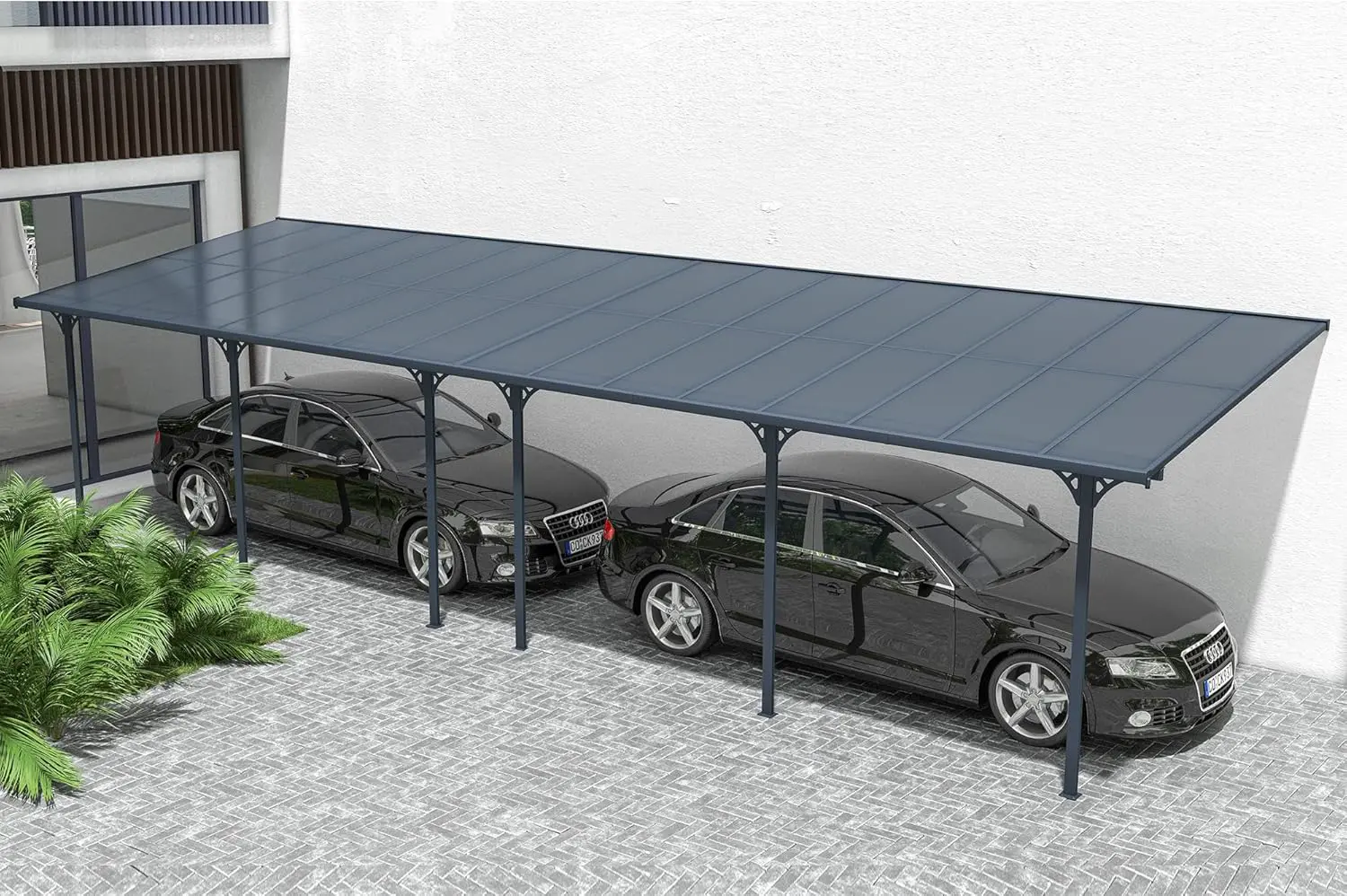 Pergola en aluminium gris 15 m² adossée vue 6